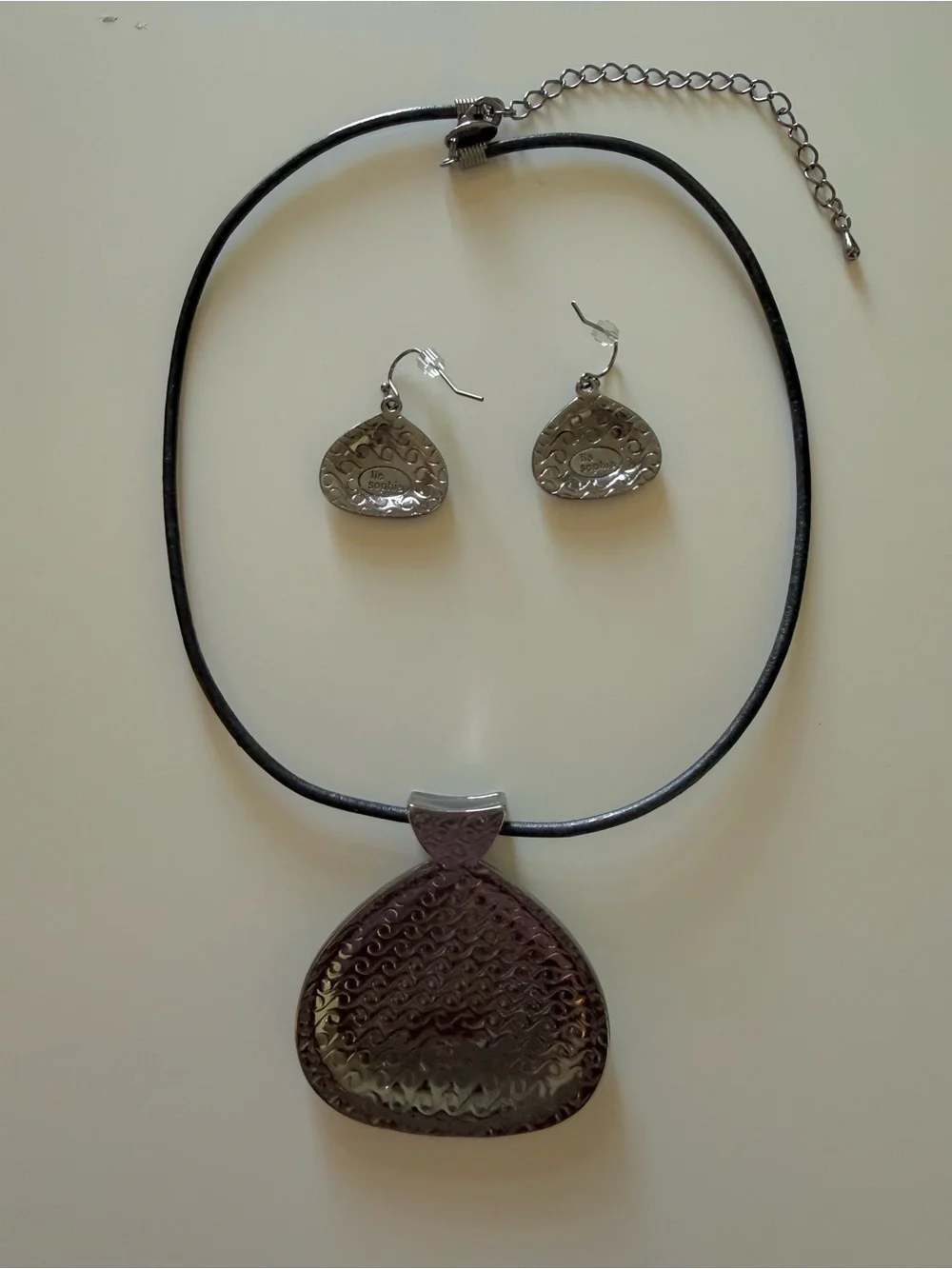 Lia Sophia Abalone Green and Brown Pendant Necklace with Matching Earrings